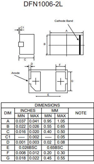 Mechanical Drawing - Micro Commercial Components (MCC) Automotive-Grade 150mW Zener Diodes